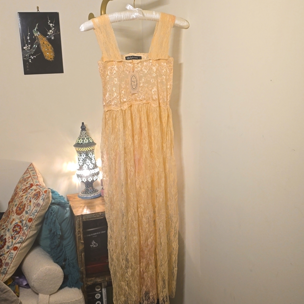 Sleeveless stretchy cream lace overdress